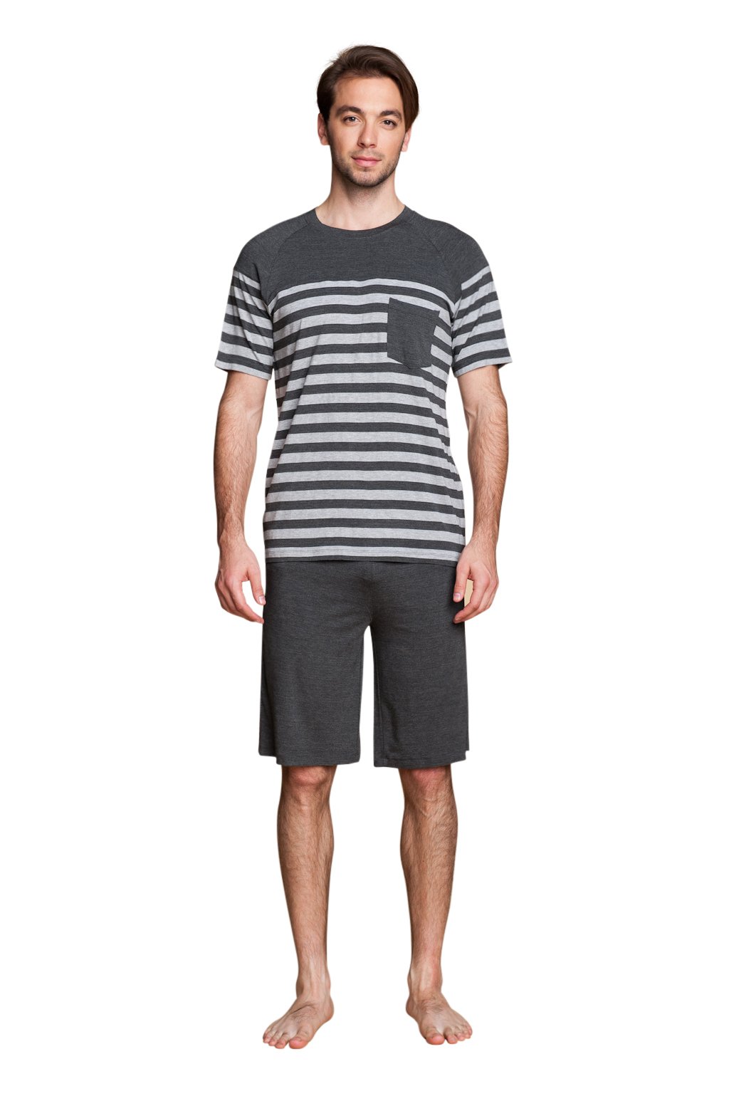 Suntasty Herren Zweiteiliger Schlafanzug Anzug Kurz Schlafanzüge softweich Baumwolle Pyjama Shorty T-Shirt uni Hose 2-tlg Set Kurzarm Shirt & Shorts S M L XL (Grey,S,1005M)