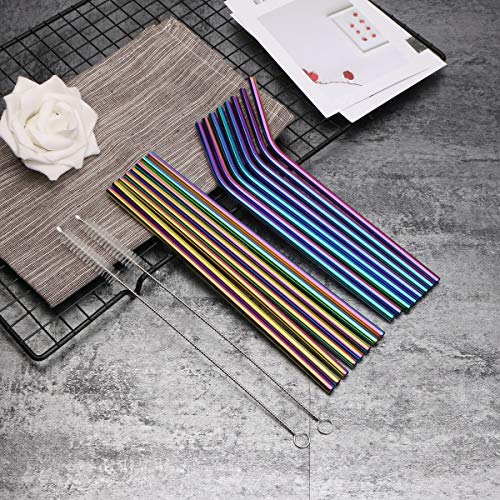 HOMQUEN 18-teilige bunte Edelstahl-Strohhalme, wiederverwendbare 8,5-Zoll-Trinkhalme mit Regenbogen, mit Tragetasche (8 gerade / 8 gebogene / 2 Bürsten) – Bild 4