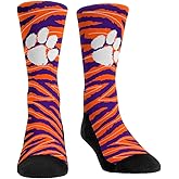 Clemson Orange and Purple Tiger Stripes Crew Socks with White Paw Logo