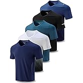 5 Pack Mens V-Neck Dry Fit T-Shirts, Active Athletic Short Sleeve Workout Tops, Performance Gym Tees (Available in Plus Size)