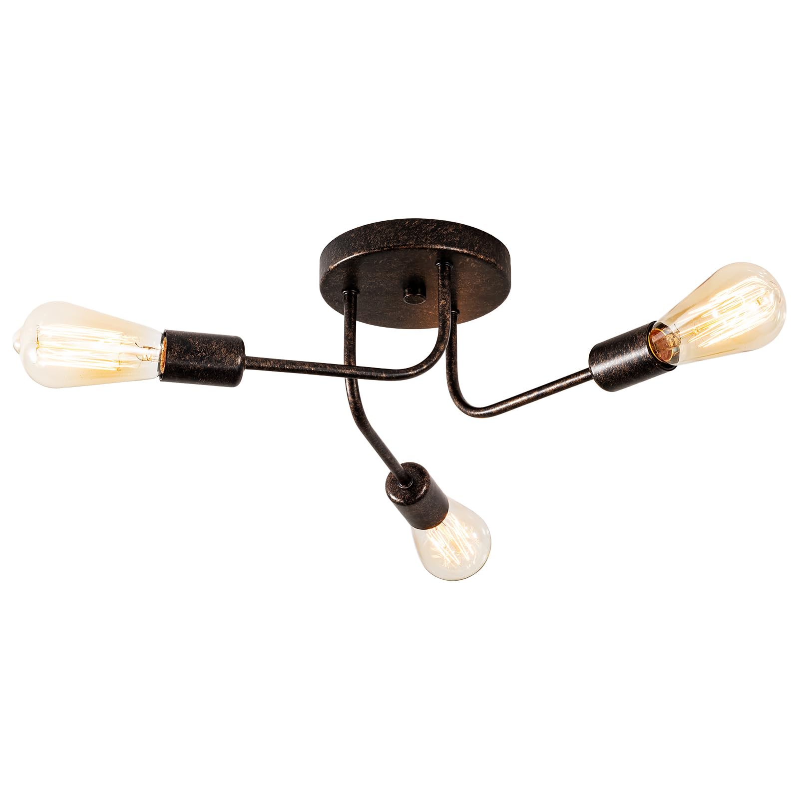 Plfann Industrial Semi Flush Mount Ceiling 3 Light with Adjustable Metal Branched Vintage Ceiling Light E27 Holder （Bronze）(Bulb NOT Included)