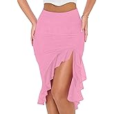 BORIFLORS Women's Sexy Mesh Beach Mini Skirt High Waisted Asymmetrical Flowy Ruffle Bodycon Short Slit Skirts