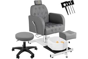 EtherealZYF Reclining Pedicure Chair with Foot Massage Basin & Stool, Hydraulic Adjustable Pedicure Chair Station, 360° Rotation Beauty Spa Salon Unit Station Gray