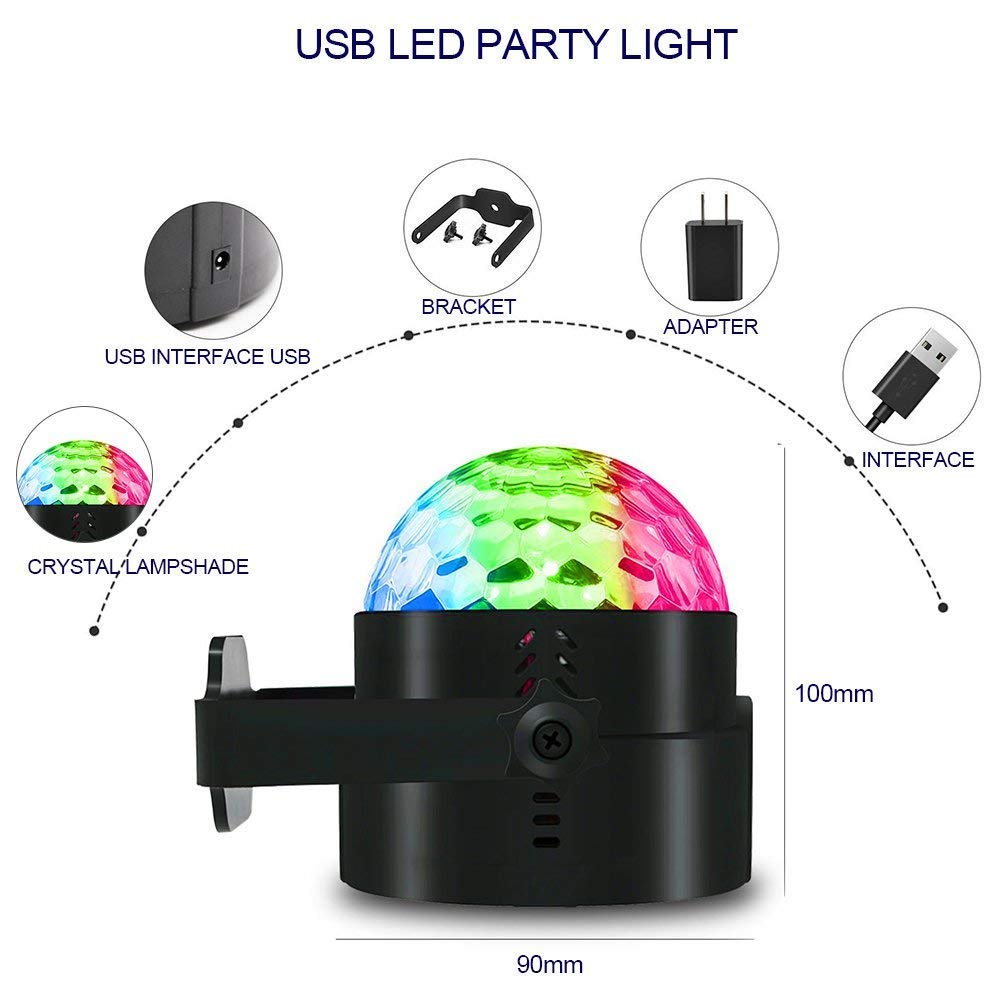 AveyLum Disco Ball Party Light USB Night Light Sound Control Strobe Light for Kids Birthday Karaoke Bar Club Stage DJ Camping Lighting