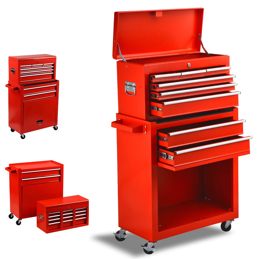8Drawer Rolling Tool Chest, Keyed Locking System Tool Box with Sliding