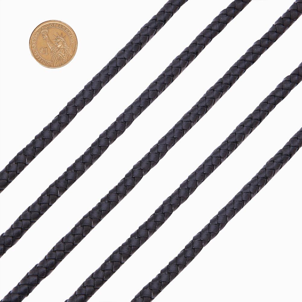 PH PandaHall Braided Genuine Leather Cord for Bracelet Necklace Making Black, 6mm, 2m/bag - Image 3