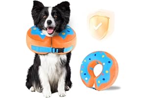 JUANWAN Dog Donut Cone Collar - Inflatable Dog Cone Recovery Adjustable Dog Donut Cone Collar for Dogs Dog Neck Donut Collar E Collar for Dogs Cats After Surgery-XL