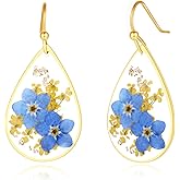 AUNTESIGN Forget-Me-Not and Queen Anne's Lace Pressed Wildflower Earrings | Pressed Flower Earrings | Handmade Drop and Dangle Earrings | Gift for Woman