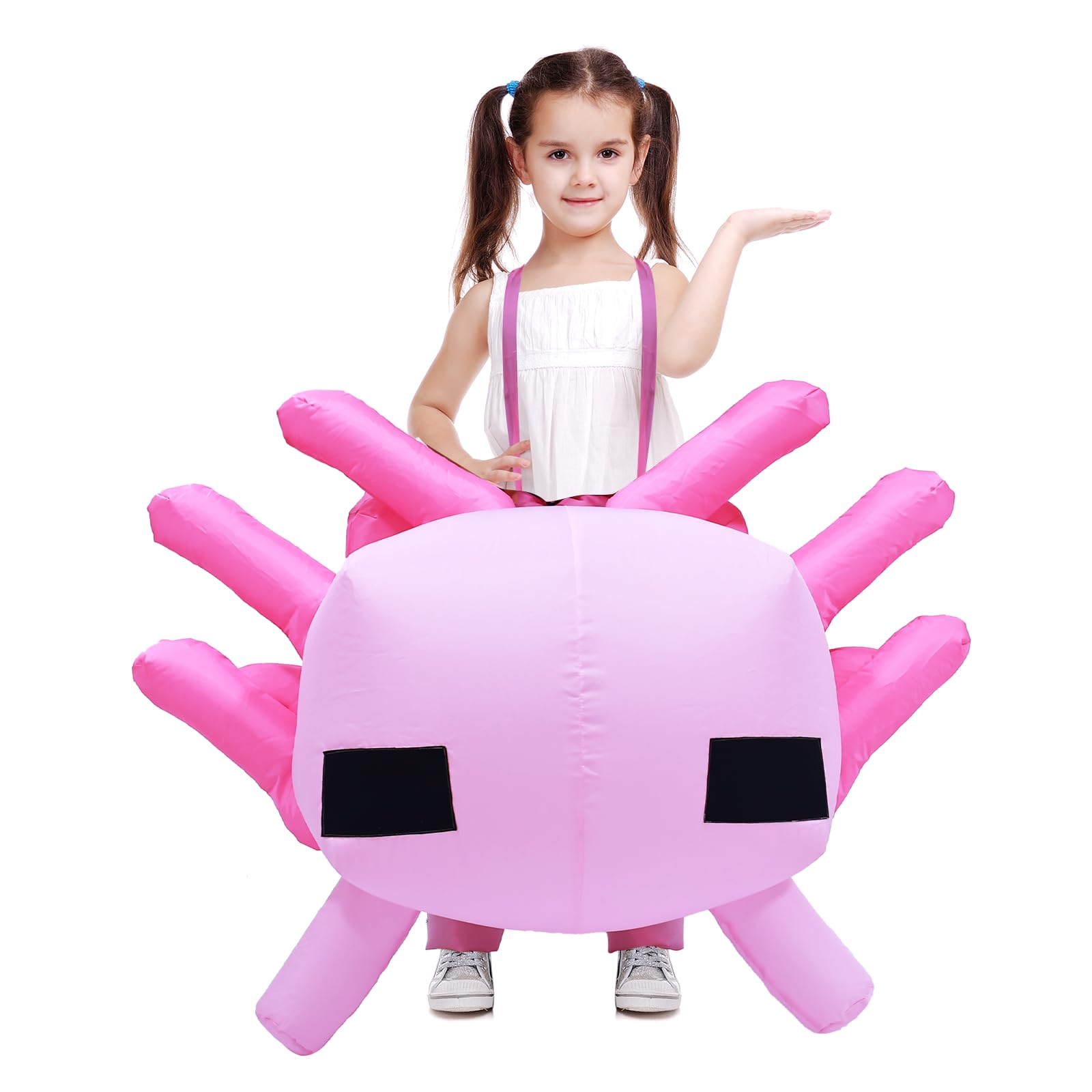 Photo 1 of FANFX Cartoon Axolotl Costume Inflatable Costume for Adult and Kids Christmas Blow Up Cute Unisex Suit for Animals Cosplay Holiday Party with Adjustable Waistband