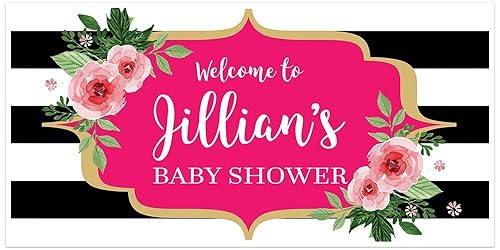 Amazon Com Black And White Striped Floral Baby Shower Banner