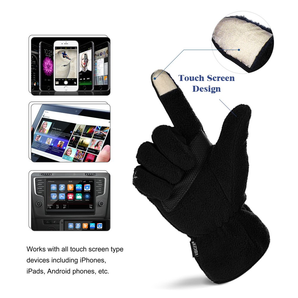 Vbiger Touchscreen Handschuhe Fleece Handschuhe Winterhandschuhe Warme Handschuhe Sporthandschuhe, Schwarz, XL