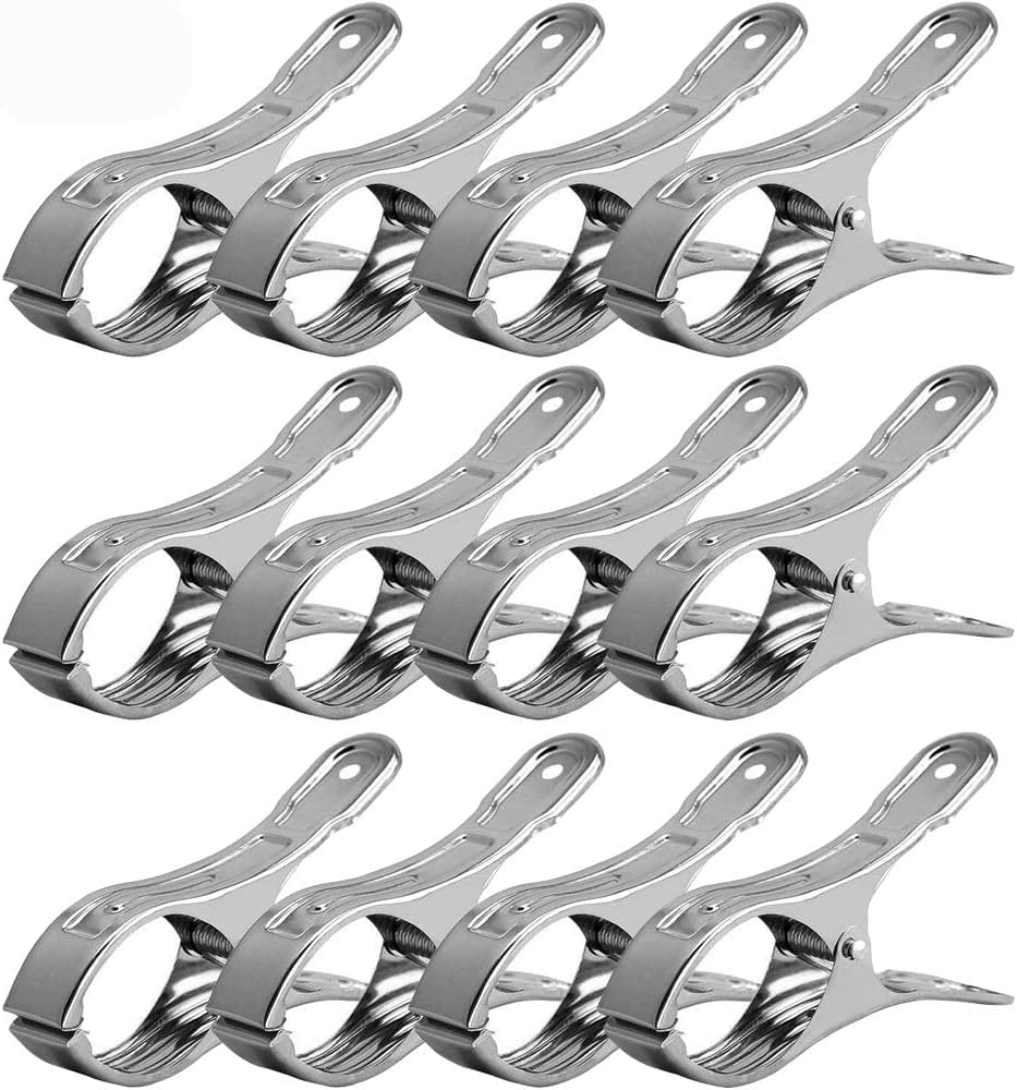 BETOY Stainless Steel Beach Towel Clips, 12 PCS Windproof Clip Large Windproof Pegs Keep Your Towel From Blowing Away, For Heavy Clothing And Washing 3.5x2inch