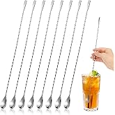 8 Pieces 15.7 Inch Cocktail Spoon Bar Stirring Spoon Long Handle Stainless Steel Spiral Pattern Cocktail Mixing Shaker Spoons