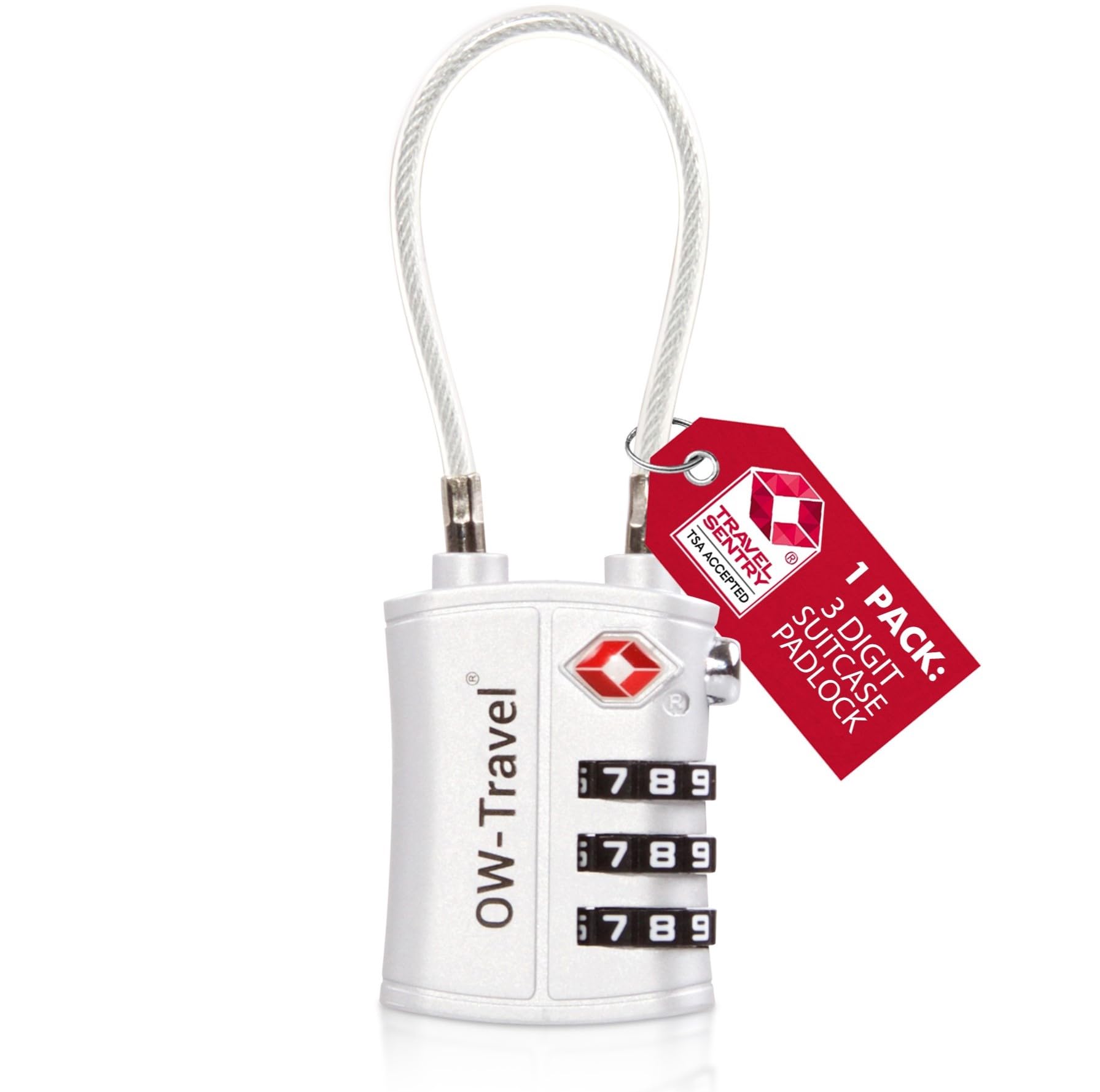 OW-Travel TSA Approved Luggage Locks Suitcase Locks (1 Pack Silver) 3 Digit Flexible Cable Suitcase Padlock. Travel Bag Combination Luggage Padlocks for Suitcases. TSA Travel Lock for Bags and Cases