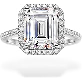 Michooyel S925 4.0ct Emerald Cut Engagement Ring for Women Halo Promise Ring Cubic Zirconia Sterling Silver Wedding Band Ring for Women