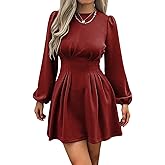 Evzeiem Work Dresses for Women 2026 Spring Business Casual Dress Long Puff Sleeve High Waist A Line Short Office Dress