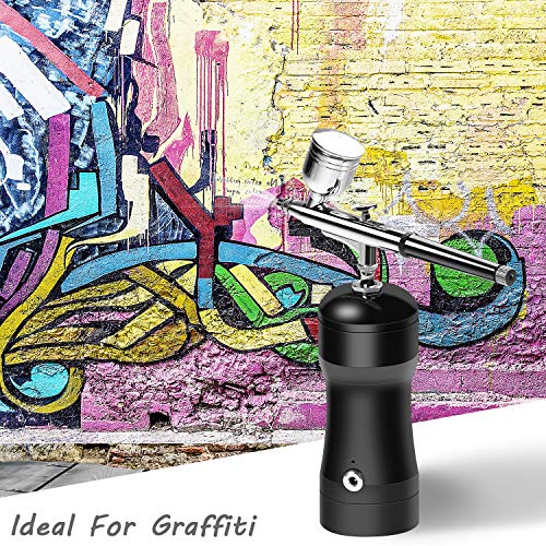 COSSCCI Upgraded Airbrush Kit, Portable Auto Mini Air Brush Gun with Compressor Kit Quiet Air Brush Painting Kits for Cake Decorating Makeup Art Nail Model Painting Tattoo Manicure (Black)