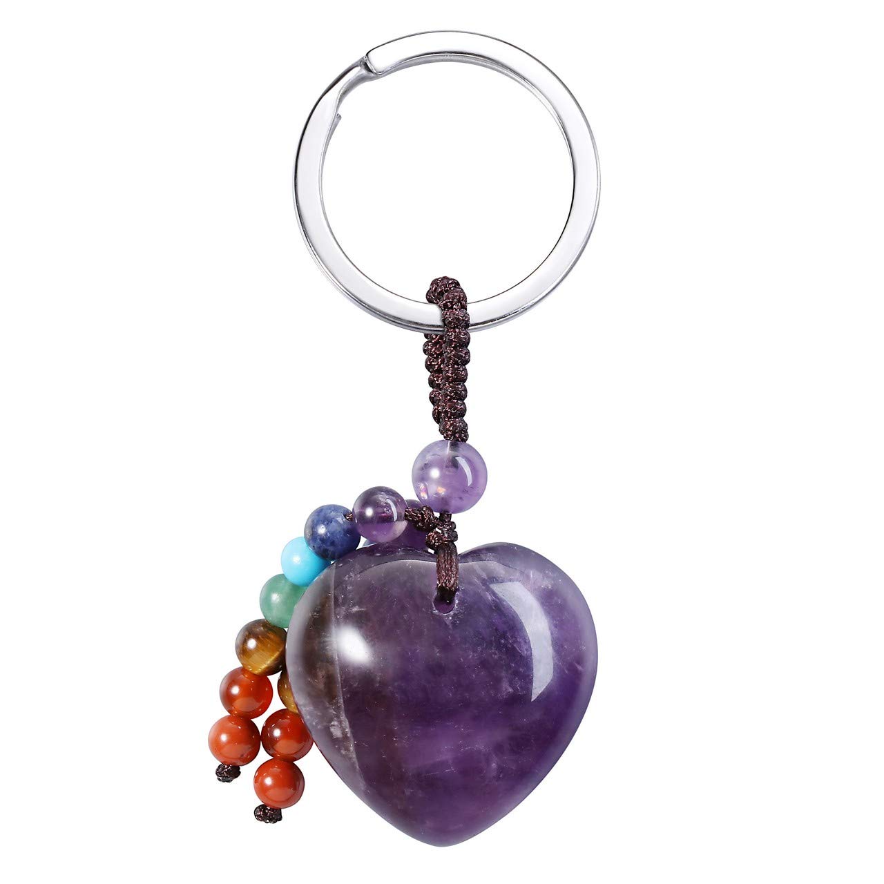 CrystalTears Amethyst Crystal Stone Keychain Natural Chakra Healing Quartz Crystal Gemstone Heart Car Keyring for Women Girls Mum Bag Charm Decor Gift for Christmas Mother’s Day Birthday