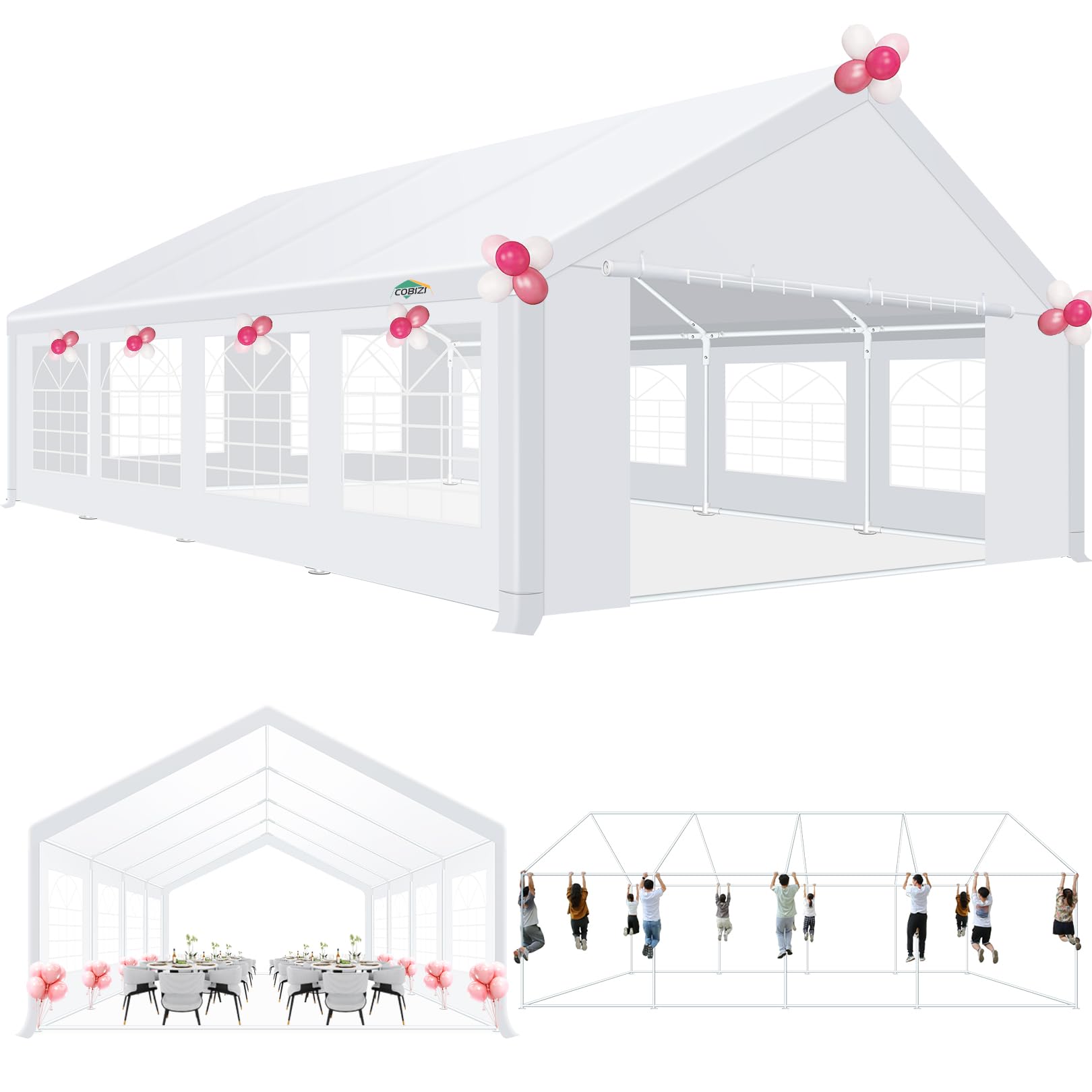 Photo 1 of COBIZI 20x30 Party Tent Heavy Duty, Galvanized Wedding Tent, Event Shelter Tent for Parties, Large Outdoor Gazebo with Removable Sidewall & Built-in Sandbag, Carpas para Fiestas, Waterproof, White