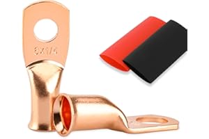 HOUSUN Battery Cable Ends, 2PCS 6 Gauge Wire Connectors 1/4 Copper Wire Lugs, Bare Copper Eyelets with Heat Shrink Tubing