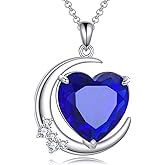 SHINYKEND Lab-Grown Diamonds Moon Necklace for Women, 925 Sterling Silver Heart Birthstone Pendant Valentine's Day Birthday Mothers Day Graduation Jewelry Gift for Her Mom Girlfriend Daughter 18+2"