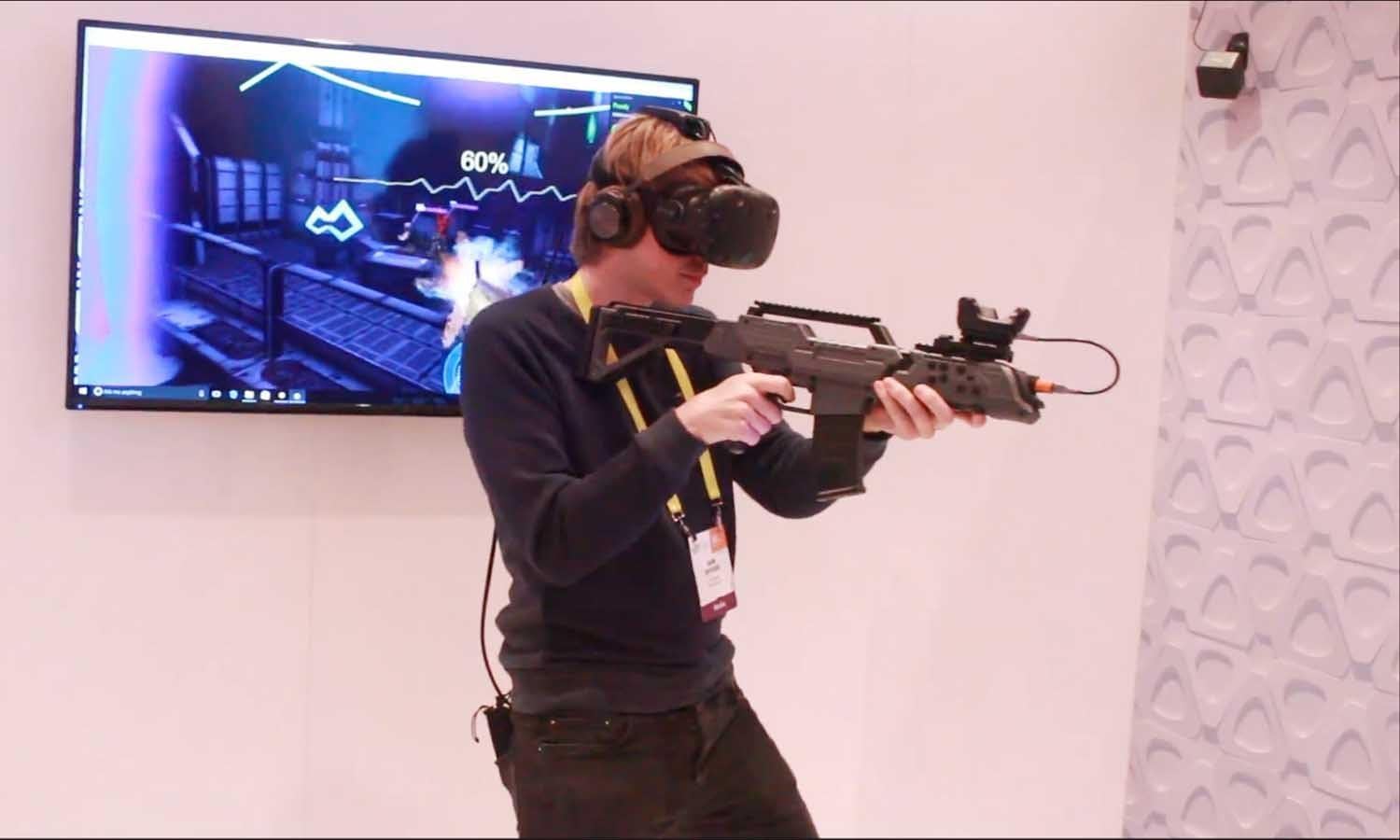VR Gun Controller in Video Game for HTC VIVE, New Gaming Tracker Virtual Reality VR Rifle Shooting with Motor Vibration ( include HTC VIVE Tracker )