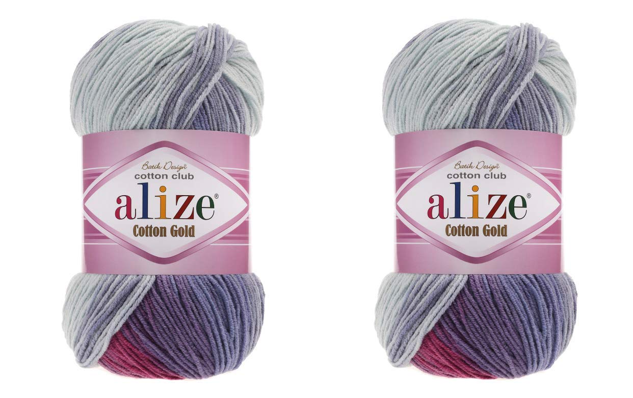 Alize Cotton Gold Batik Yarn 55% Cotton 45% Acrylic Lot of 2 Skein 200gr 722yds Knitting Acrylic Cotton 2 Sport Yarn (3686)