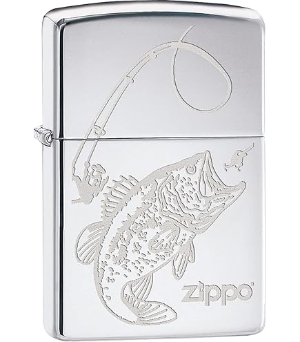 Amazon.com: Zippo Lighter: Fishing, Jumping Bass - Brushed Chrome