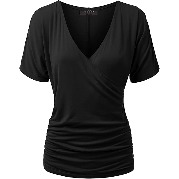 Beauhuty Womens Fitted Shirts Deep V Neck Ruched Tops Front