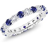 Gem Stone King 2.20 Cttw Blue and White Created Sapphire Eternity Wedding Band Ring For Women | 925 Sterling Silver | Wedding Anniversary Promise Ring For Women