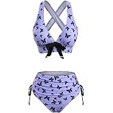 DRESSFO Womens Retro Bikini Set Two Piece Gothic Butterfly Printed Bowknot Halter Vintage Tankini Bathing Suit
