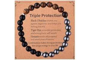 Spiritual Healing Protection Stone Bracelet Good Vibes Black Obsidian Tiger Eye Hematite Beads Stones Bracelet for Boyfriends