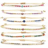 SHINUS BOHO Cute Gold Crystal Beaded Bracelet Stack for Women,6PCS Bohemian Colorful Small Beads Stackable Bracelets Set Trendy Summer Beach Jewelry Accessories Gift Friendship