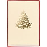 Graphique Gold Tree Holiday Cards | Pack of 15 Cards with Envelopes | Christmas Greetings | La Petite Noel Collection | Gold Foil Accents | Boxed Set | 3.25" x 4.75"