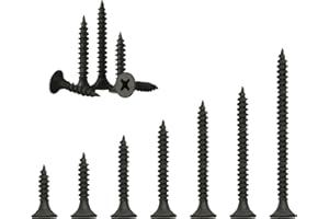 IEUYO 400 Pack #6 Drywall and Wood Screws Assortment Kit - 7 Sizes: M3.5x16/20/25/30/35/40/50 - Bugle Head, Phillips, Black Phosphate