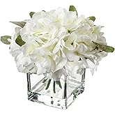 Fake Flowers with Vase Hydrangea Artificial Flowers in Vase Peony Faux Flowers in Vase Rose Silk Flowers Peonies Floral Arrangements Artificial with Vase for Home Bathroom Office Table Shelf Decor
