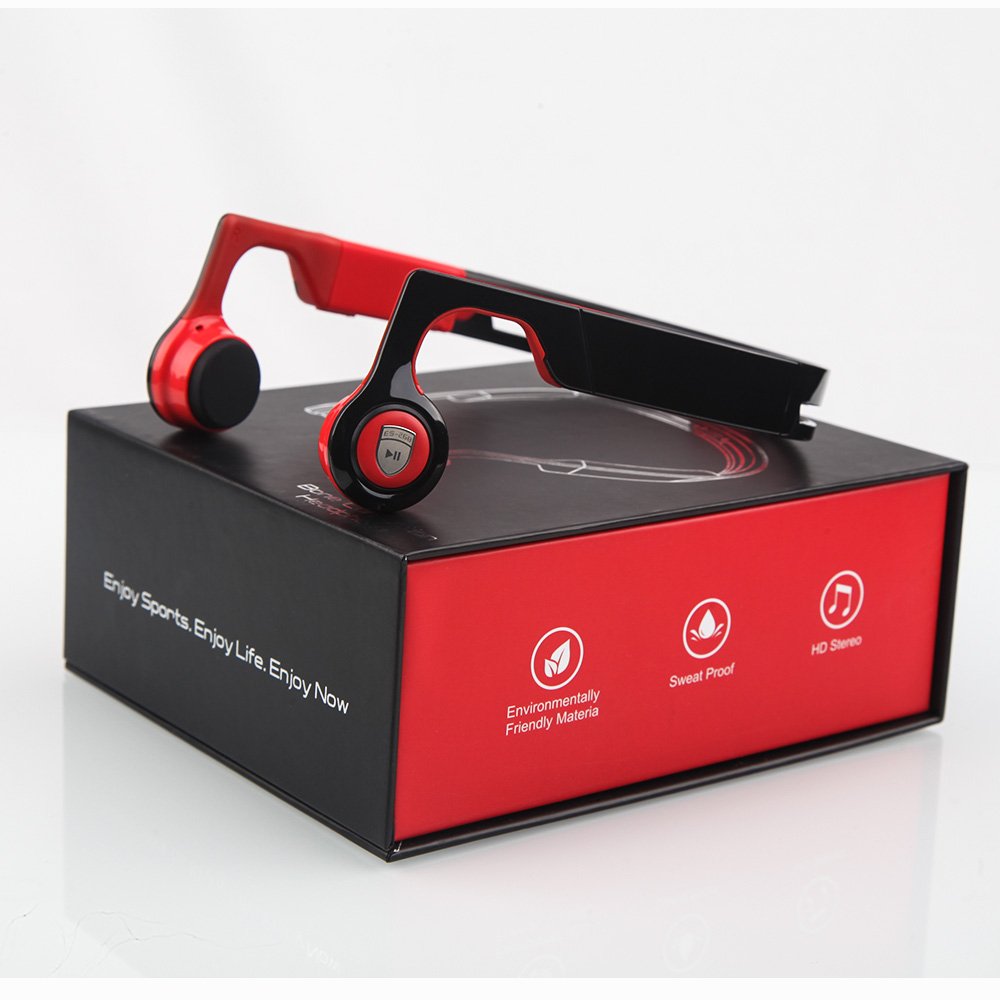 Bone Conduction Earphones,Wireless Headphones Bluetooth 4.2 Stereo Open Eardrum Headphones Waterproof for Sports Driving Running Driving,Sweatproof Waterproof (Red)