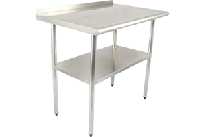 STEELBUS 24 x 36 Inches Stainless Steel Table,NSF Commercial Heavy Duty Kitchen Prep & Work Table with Backsplash and Adjustable Under Shelf,Metal Food Workstation,for Restaurant, Home and Hotel…