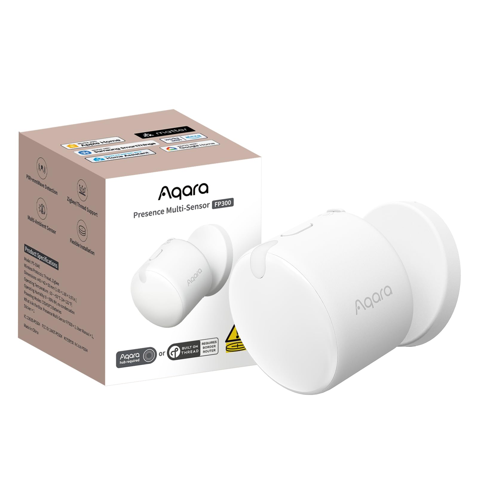 Photo 1 of Aqara Presence Sensor FP300 Wireless 5-in-1 Motion Sensor with mmWave, PIR, Light, Temperature & Humidity Detection, Thread & Zigbee, Supports HomeKit, Home Assistant, Alexa, Google Home
