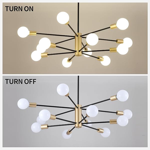 AMZASA SPUTNIK CHANDELIERS CEILING LIGHT FIXTURE, 12 LIGHTS MODERN FARMHOUSE CHANDELIER BLACK AND GOLD MID CENTURY PENDANT LIGHT FOR DINING ROOM, LIVING ROOM, KITCHEN ISLAND ENTRYWAY FOYER, UL LISTED