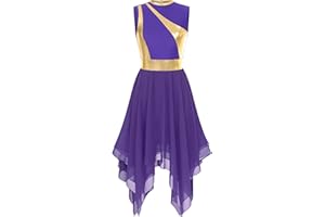 YOOJOO Womens Color Block Praise Liturgical Dancewear Tunic Sleeveless Irregular Hem Lyrical Dance Dress