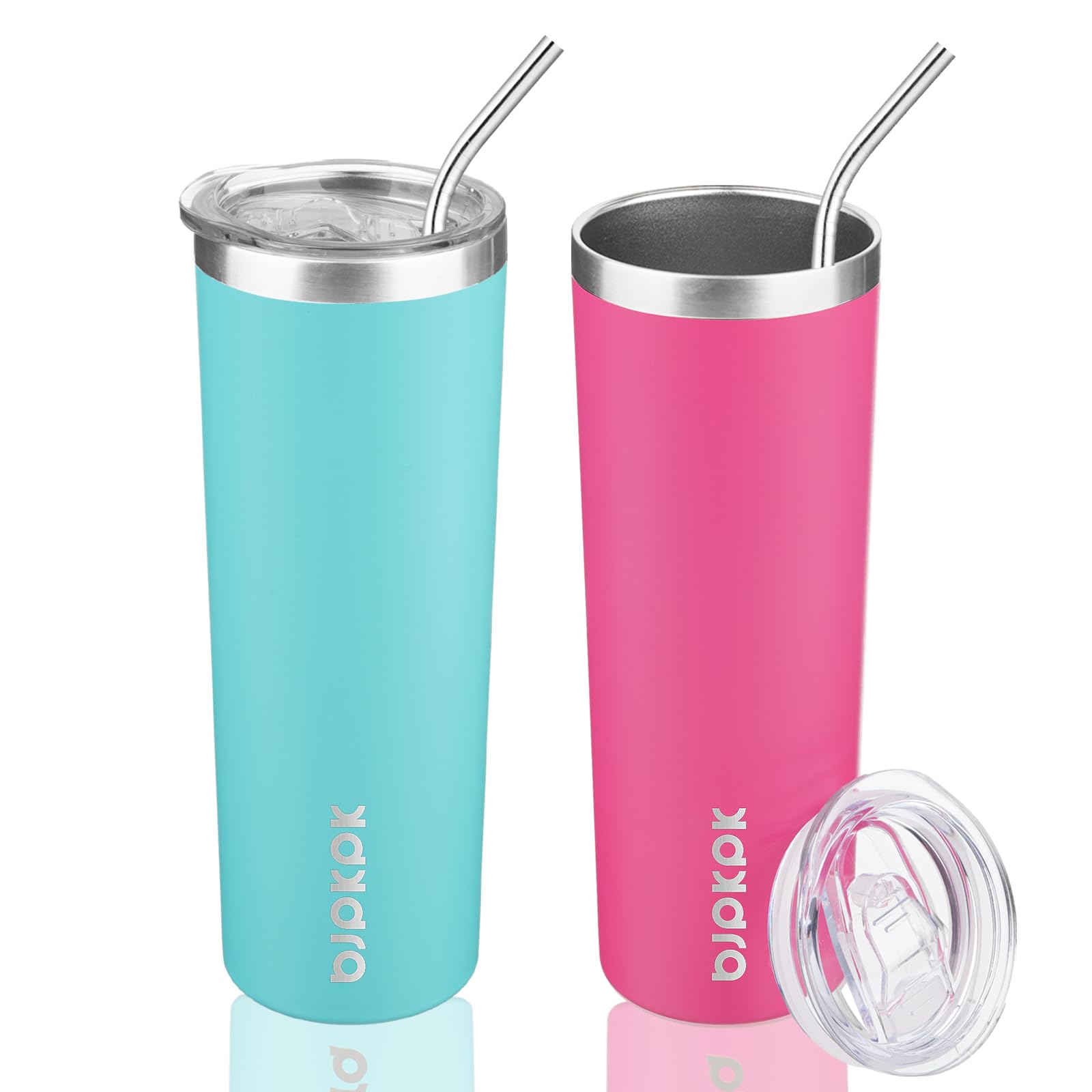 Photo 1 of BJPKPK 2 Pack 20oz Skinny Tumblers with Lid Insulated Travel Coffee Cup Stainless Steel Thermal Mug,Turquoise,Pink