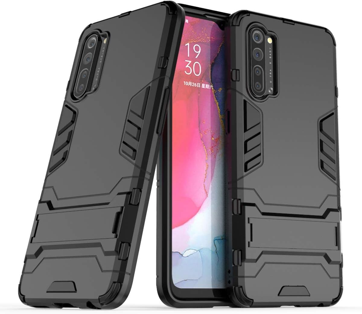 Yoodi Oppo Reno 3 Case, Military Grade Protective Case [Invisible Kickstand] Dual Layer Anti-Drop Protection Cover Compatible with Oppo Reno 3 - Black