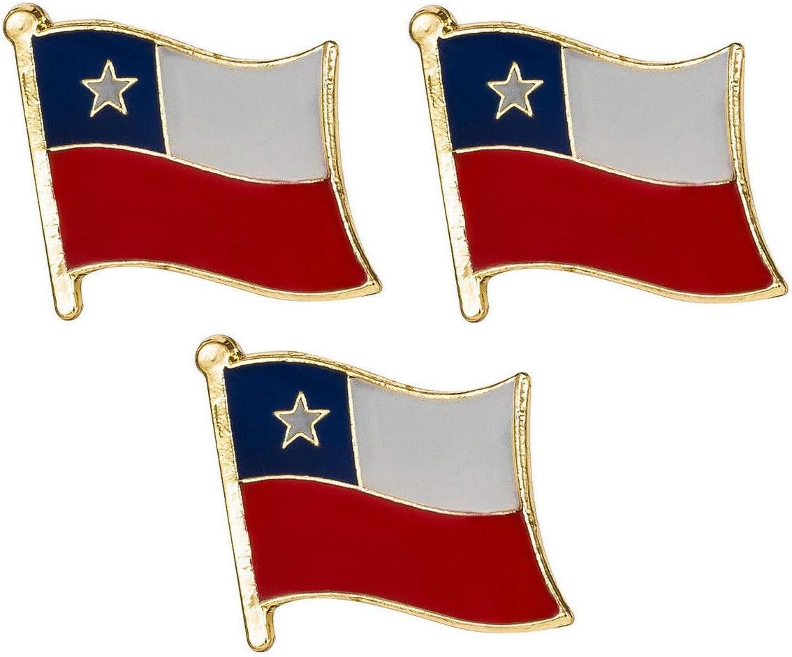 Pack of 3 x Flag of CHILE metal pin badges each badge approx 19mm x 15mm