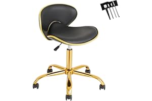 LUXMARS Adjustable Nail Tech Chair Rolling Stool with Backrest, Adjustable Height Stool for Salon, Lash, Nail Tech and Hair Stylist, Massage Tattoo Facial Stool with Wheels-Black