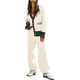 Women's 2 Piece Outfit Lounge Set Trendy Cardigan Sweater Pants Sets V Neck Button Pocket Knit Matching Loungewear