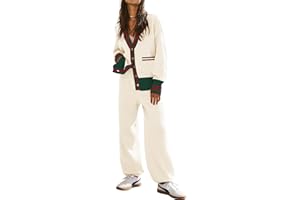 ETCYY NEW Women's 2 Piece Outfit Lounge Set Trendy Cardigan Sweater Pants Sets V Neck Button Pocket Knit Matching Loungewear