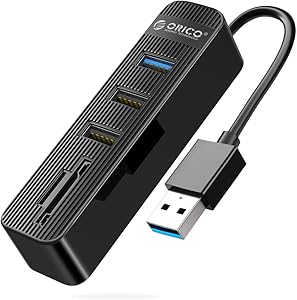 ORICO 4 Port USB Hub with SD Card Reader, Ultra Slim Data Hub for MacBook, iMac, Surface Pro, XPS， Laptop，Flash Drives, Camera, Mobile HDD, Keyboard, Mouse and More