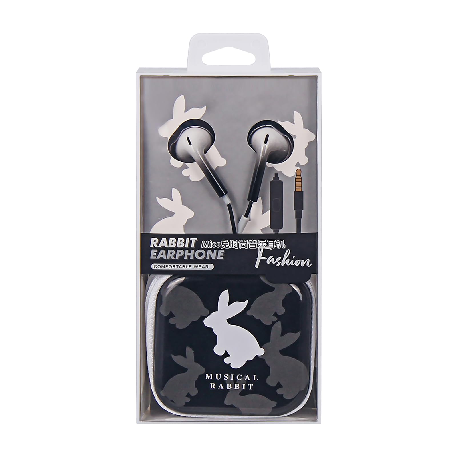 Photo 1 of QearFun Bunny Earbuds for Kids, Kawakii Wired Earbud & in-Ear Headphones Gift for School Girls and Boys with Microphone and Lovely Earphones Storage Case(Black)