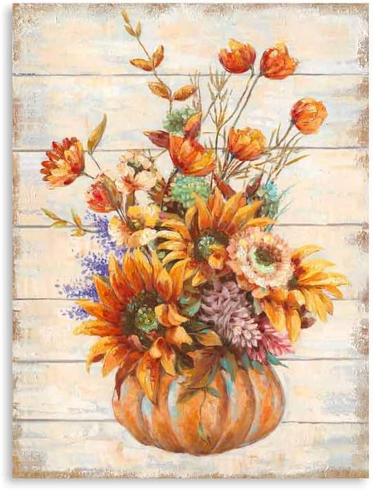 Sunflower Kitchen Pictures Wall Decor: Vintage Inspirational Wooden Background Sun floral Vase Print for Girls' Bedroom Yellow Blooming Flowers Framed Ready to Hang (12